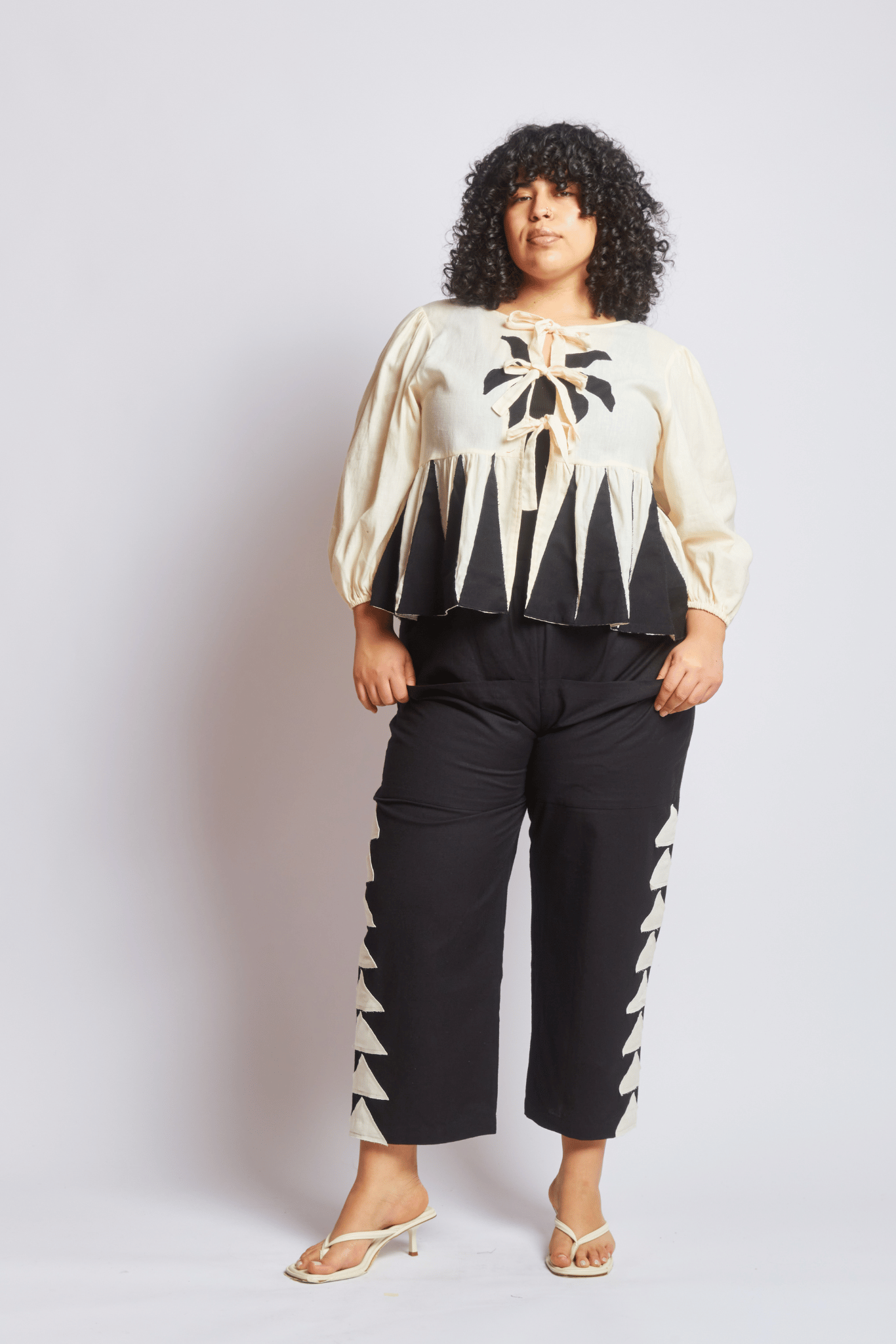 PHOEBE PANTS | BLACK APPLIQUE X CREAM