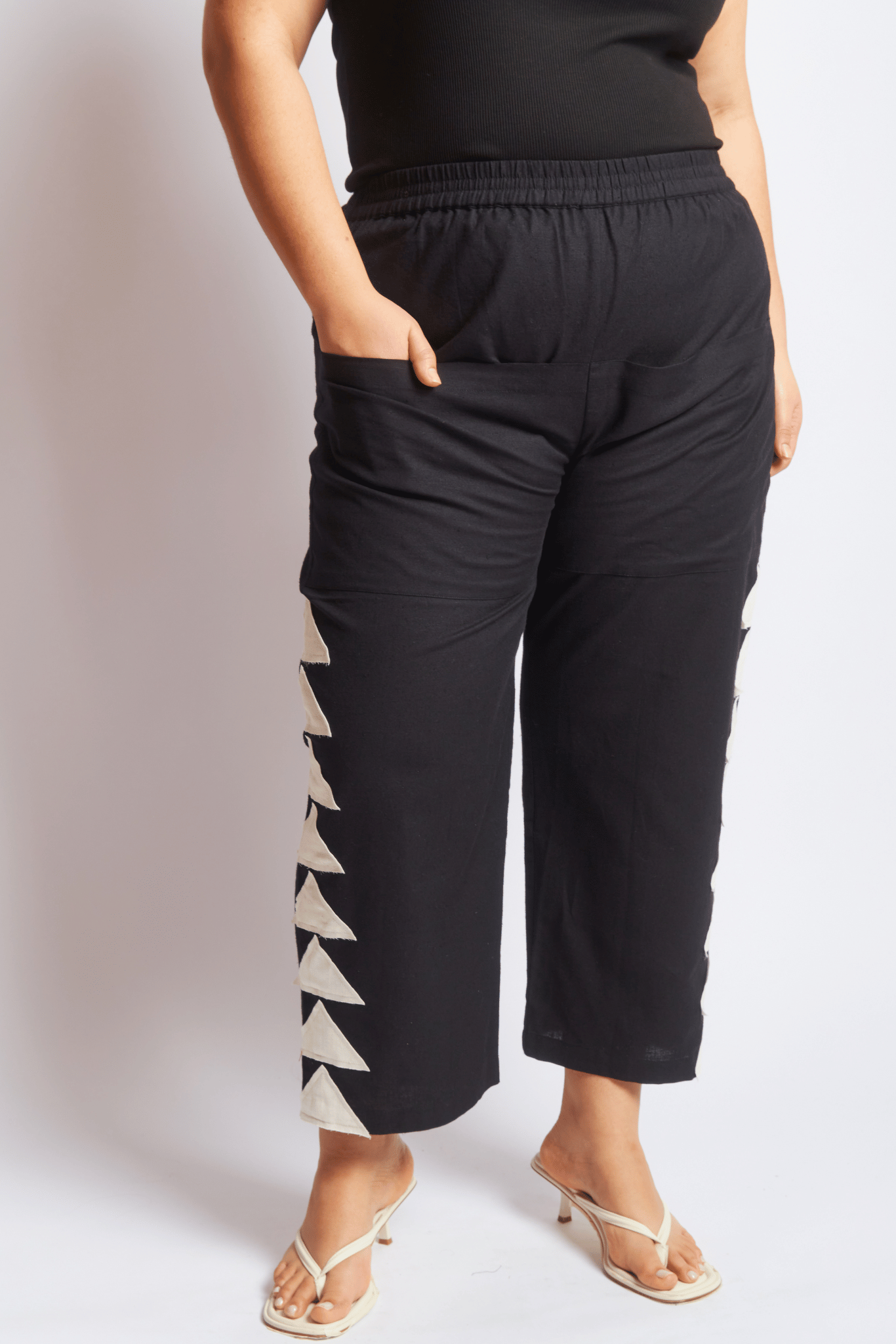 PHOEBE PANTS | BLACK APPLIQUE X CREAM