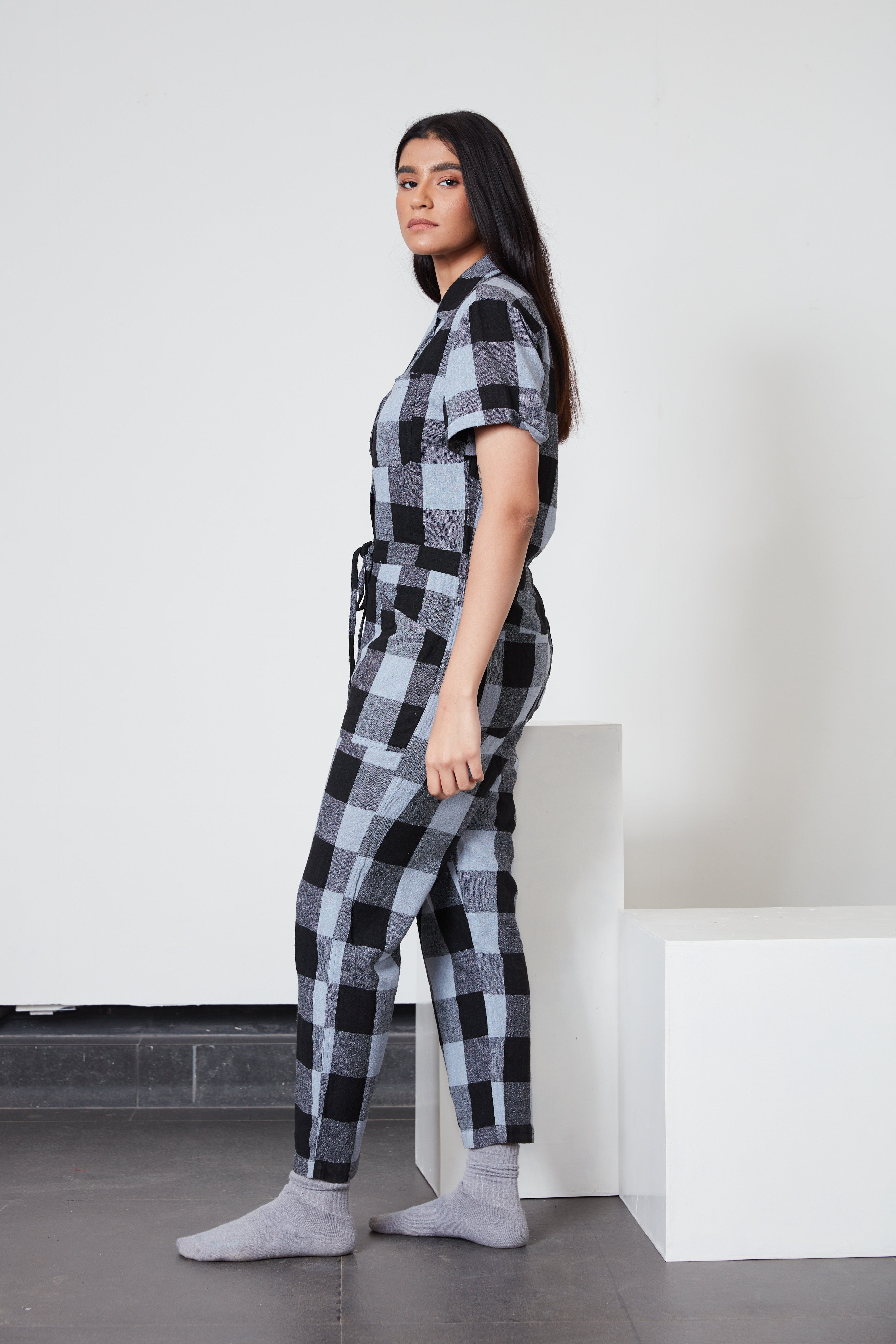 RAY JUMPSUIT | CYAN CHEX
