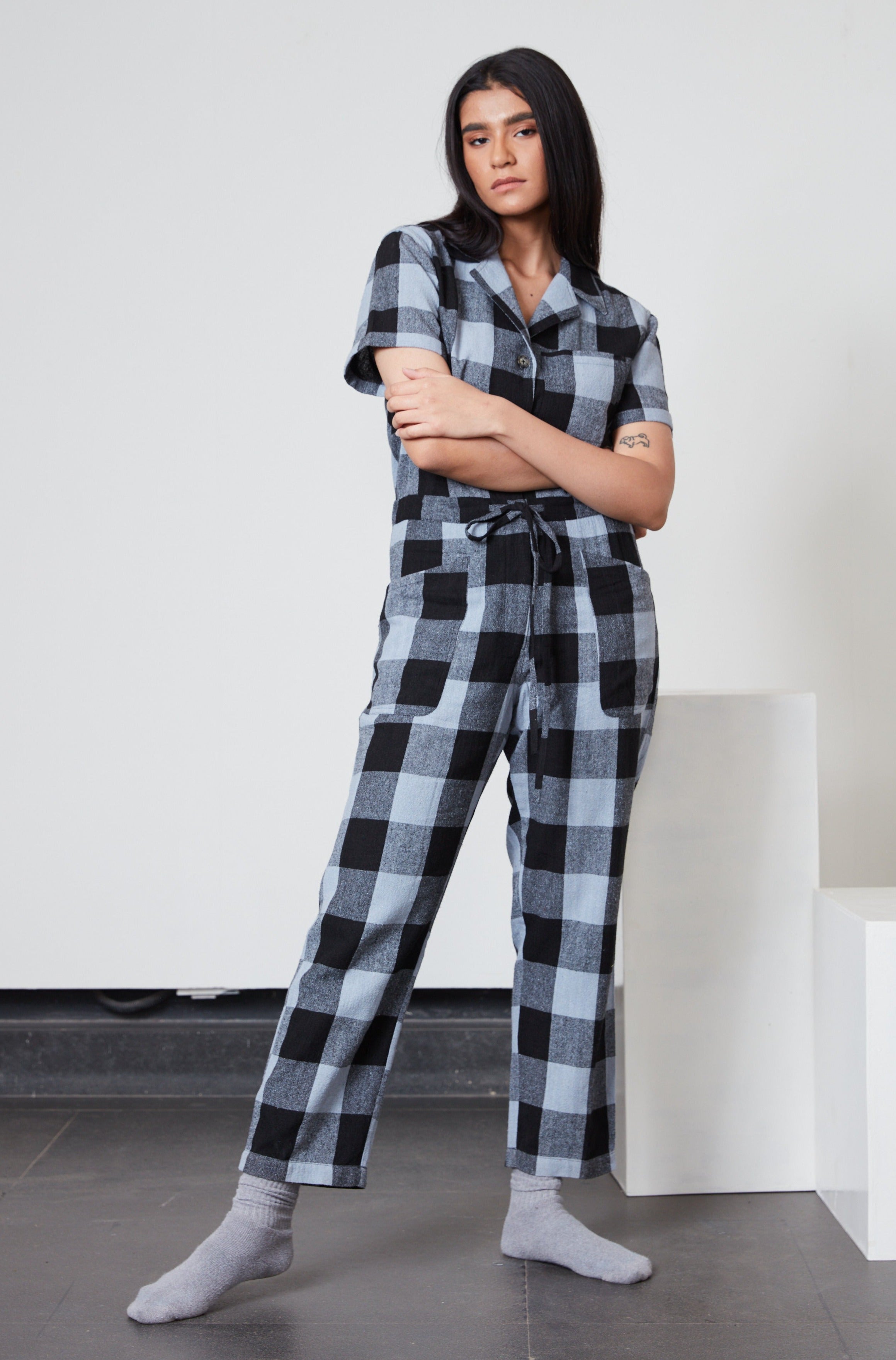 RAY JUMPSUIT | CYAN CHEX