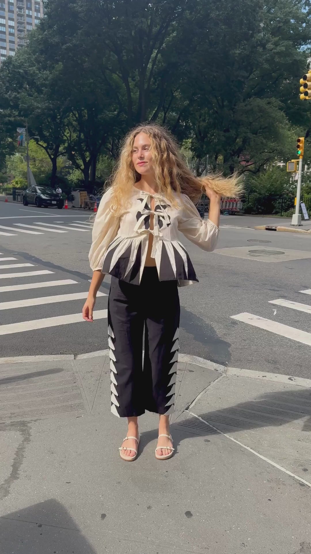 PHOEBE PANTS | BLACK APPLIQUE X CREAM
