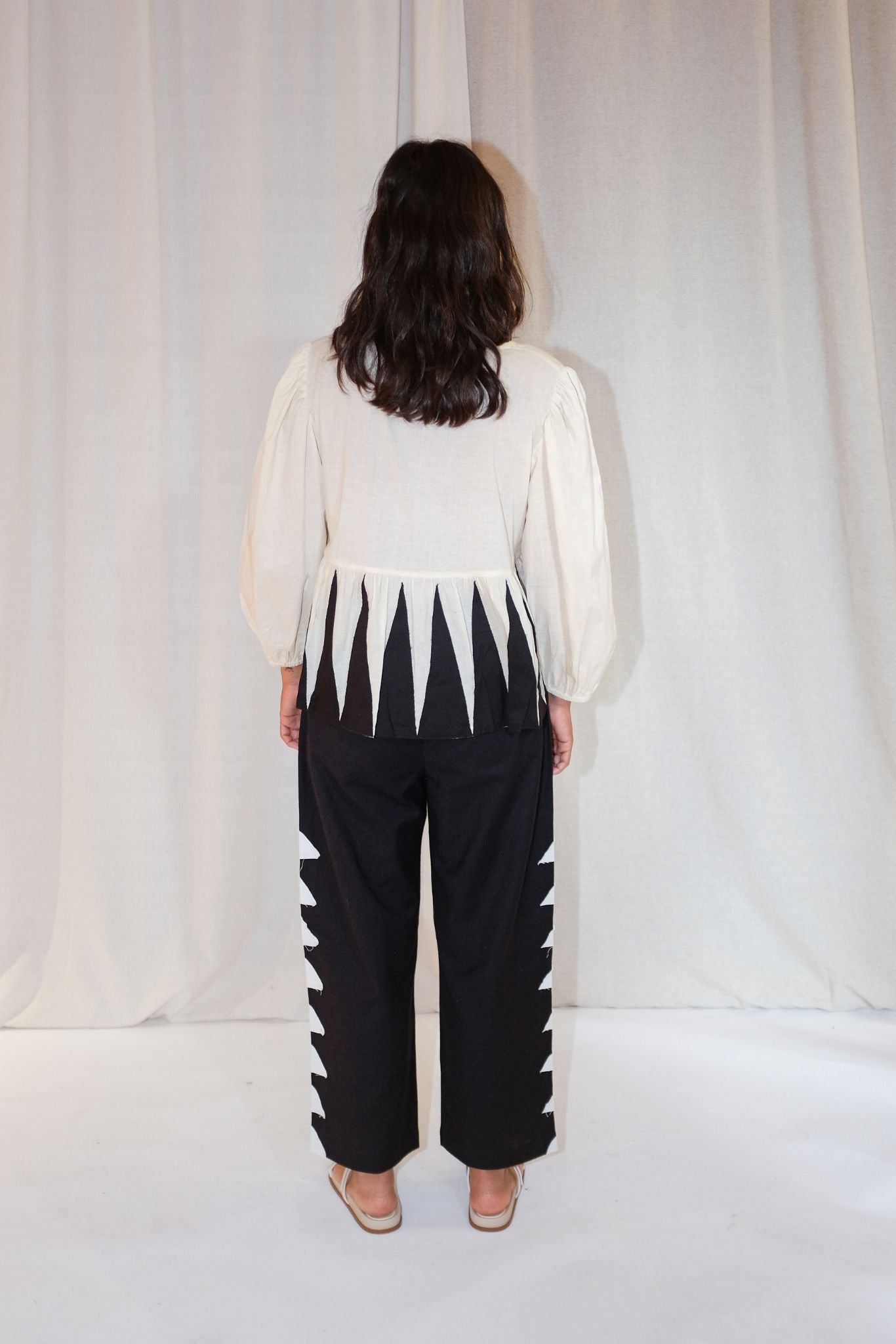 PHOEBE PANTS | BLACK APPLIQUE X CREAM