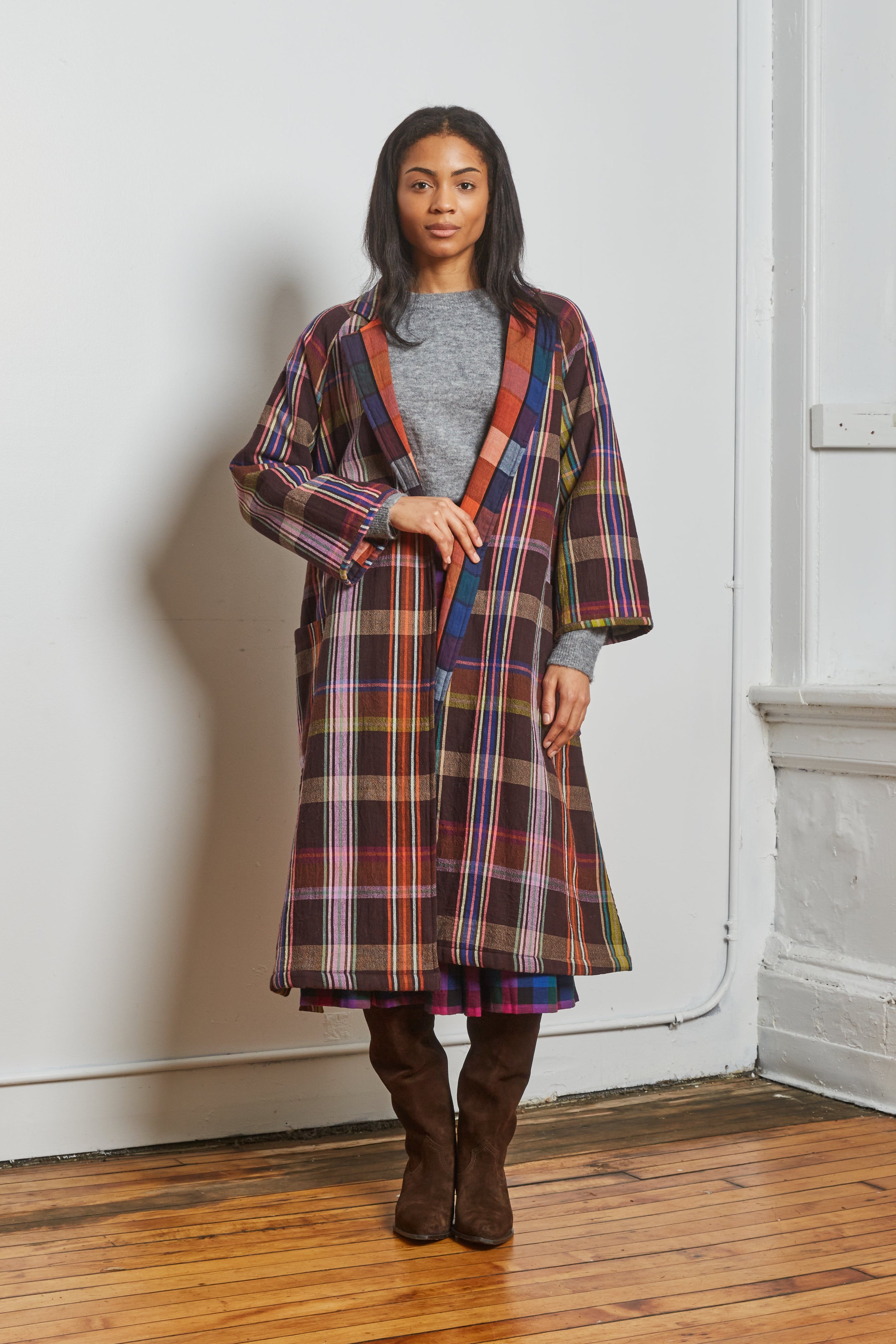 CHELSEA REVERSIBLE COAT | MOCHA CHEX X MOSAIC CHEX