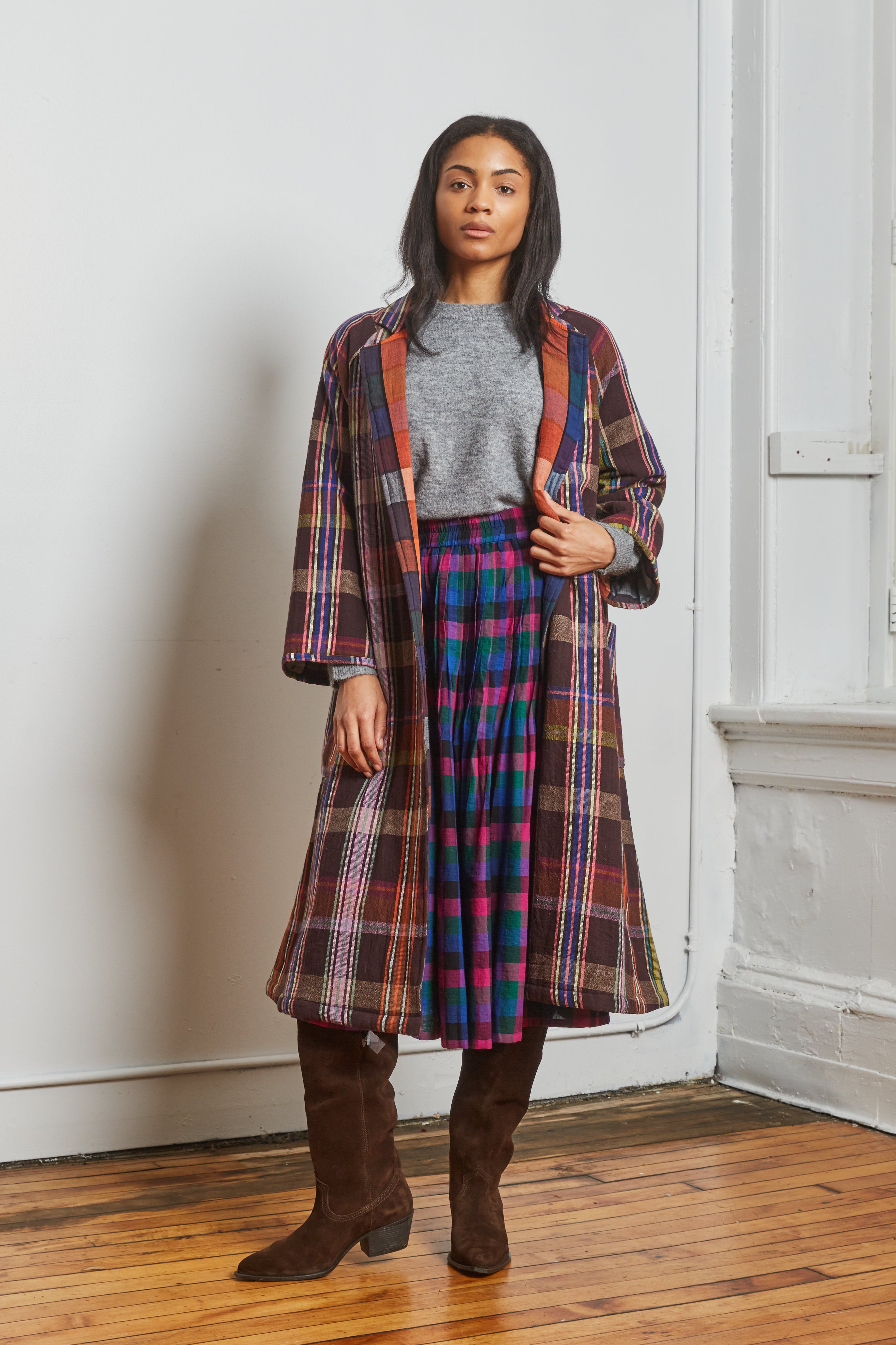 CHELSEA REVERSIBLE COAT | MOCHA CHEX X MOSAIC CHEX