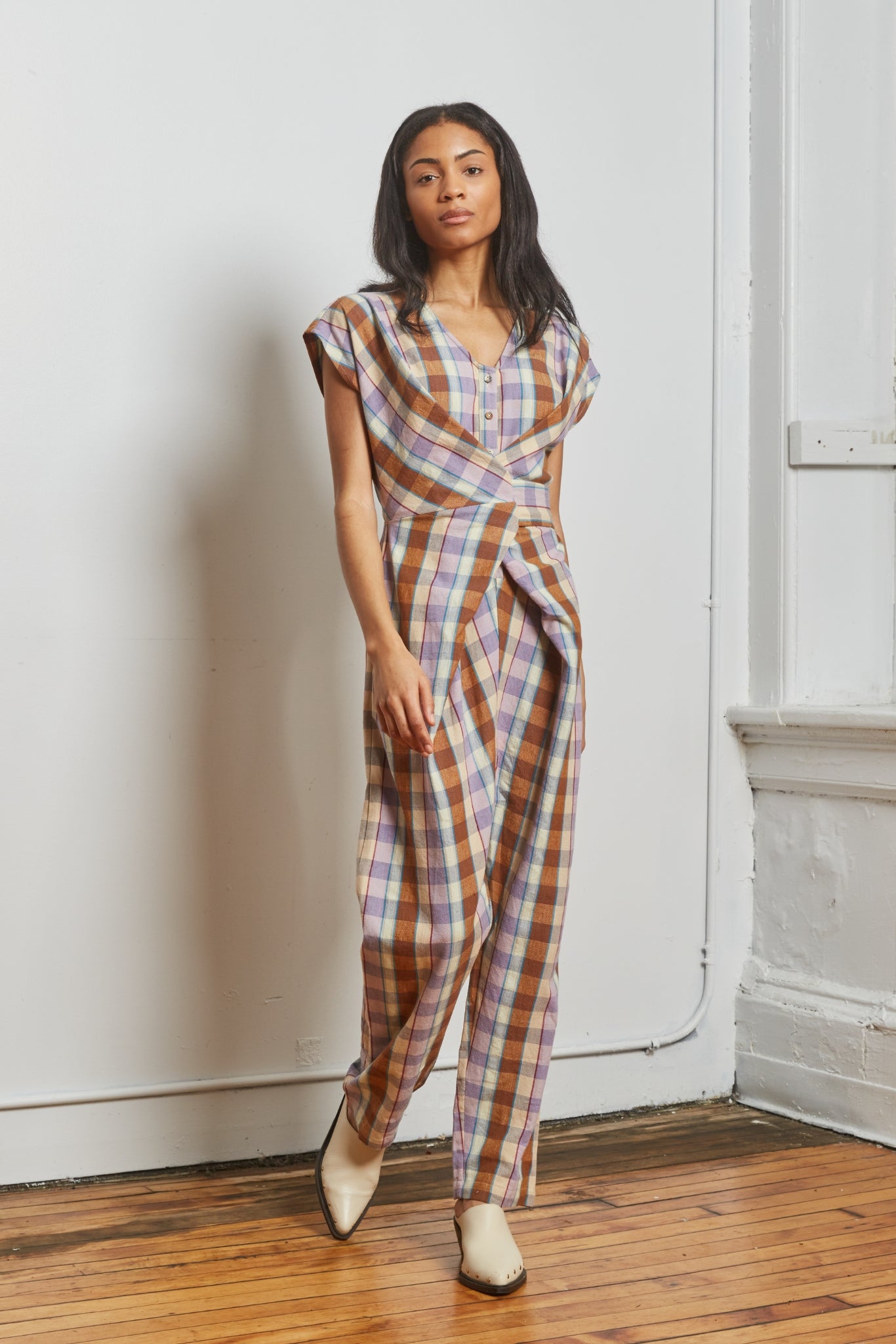 VENUS WRAP JUMPER | CHESTNUT CHEX