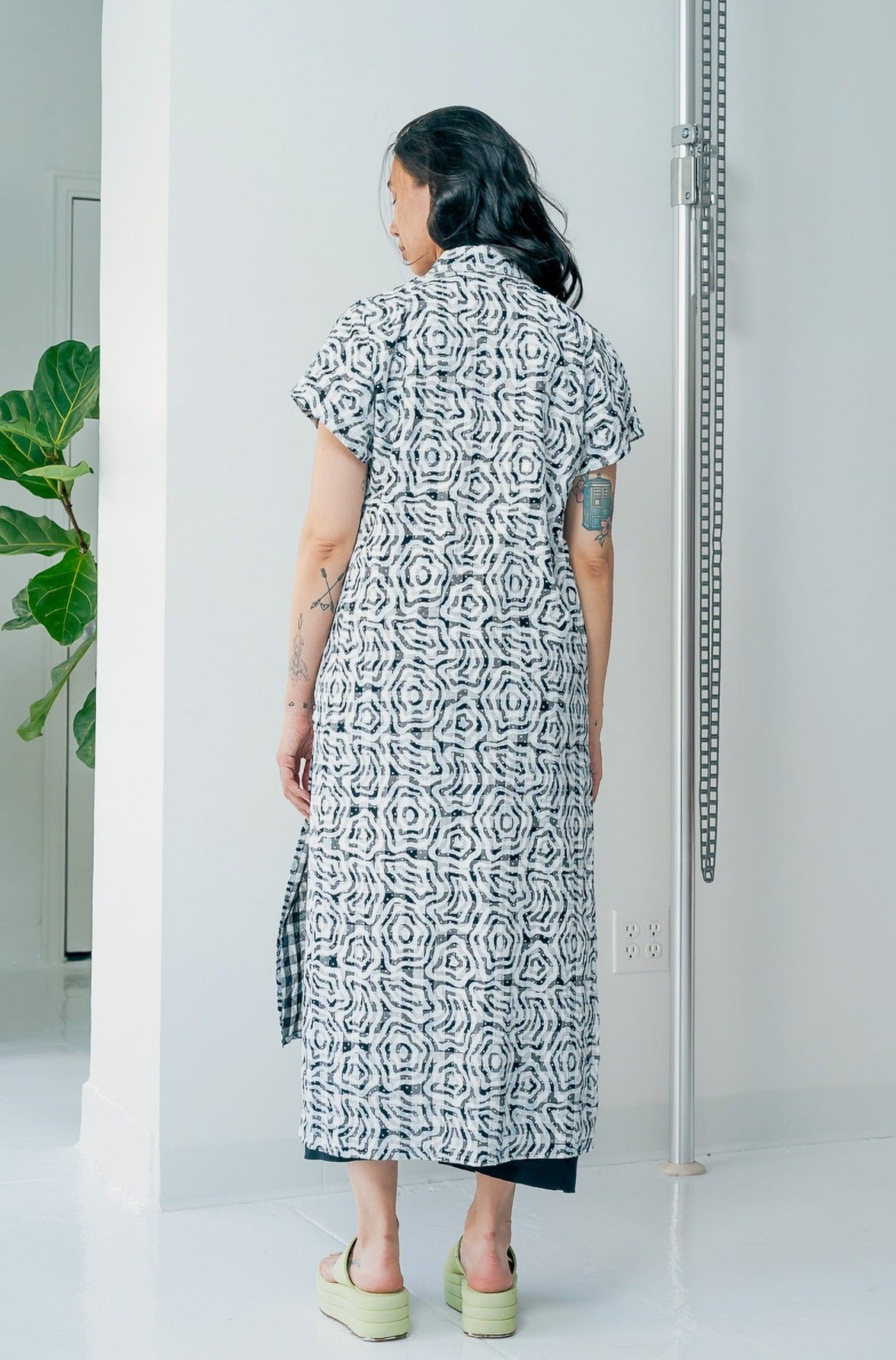 SAMPLE SALE | Harper Shirt Dress | Flora on Black & White Checkerboard