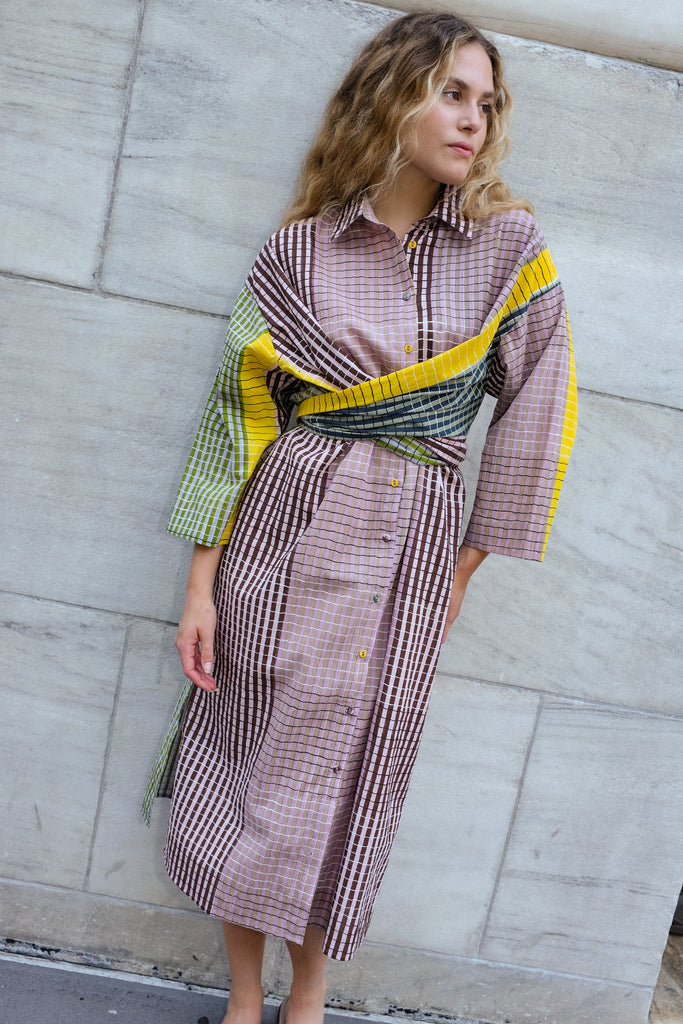 Buy ALEXANDRA SHIRT DRESS | INK GRID BLOCK PRINT – Rujuta Sheth