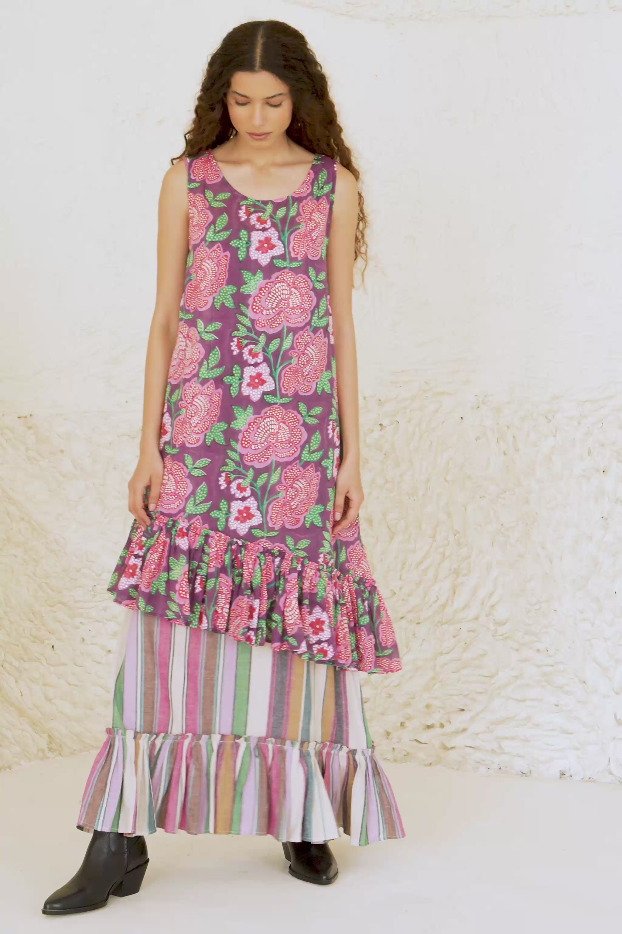ZIYA DRES | ROSETTE PLUM X JUNO STRIPE