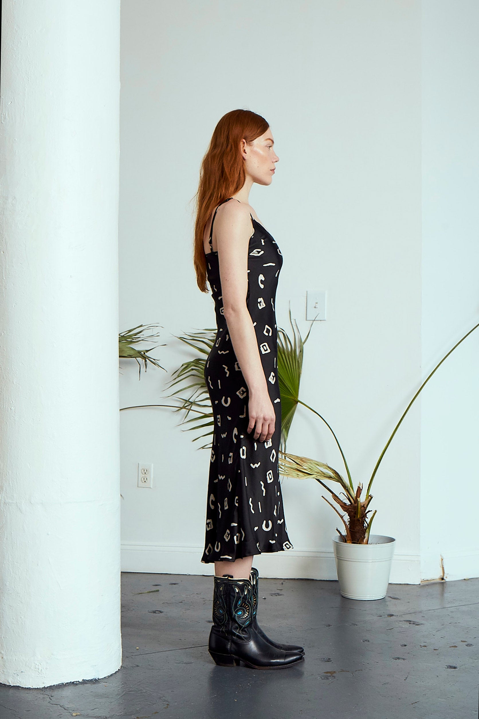 SAMPLE SALE | Frida Slip Dress | Aztec Black Block Print