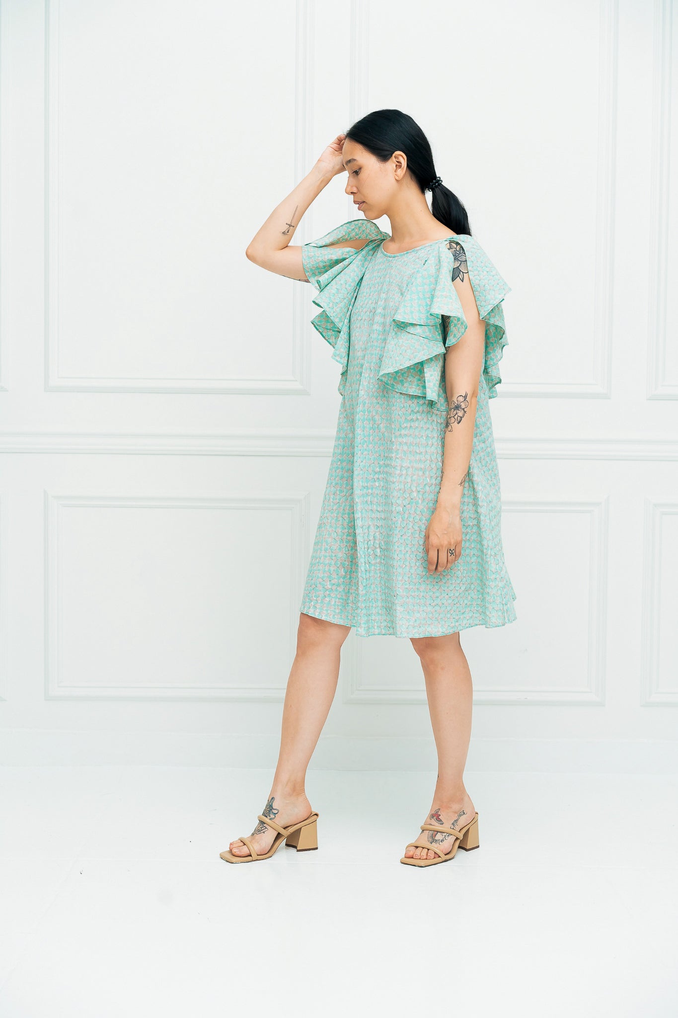 Florence Dress | Dove & Azure Checkerboard