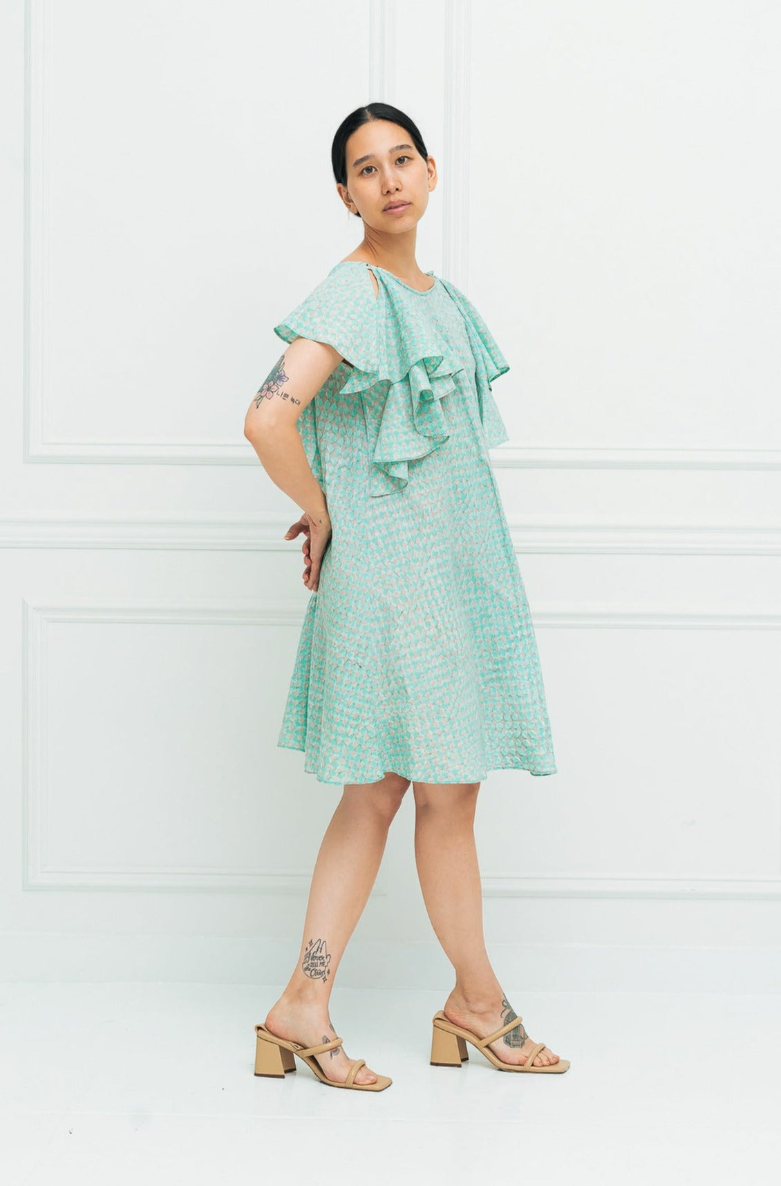 Florence Dress | Dove & Azure Checkerboard