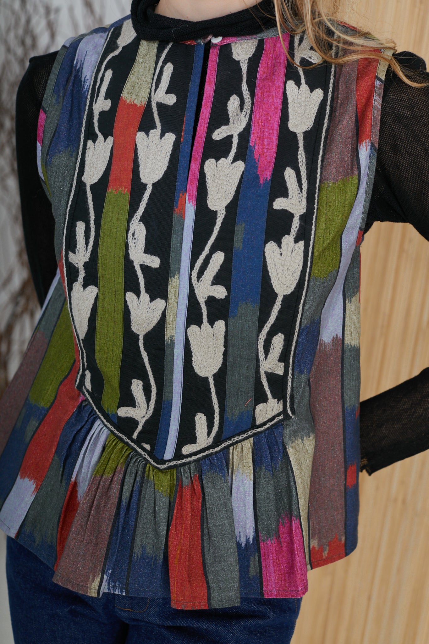 Anna Top | Multi Ikat X Flora Embroidery